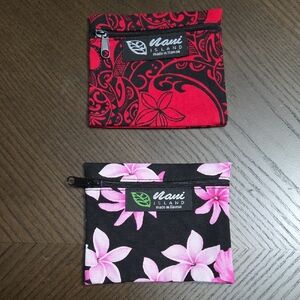 Maui Island Floral Coin Pouches - Red & Black, Pink & Black